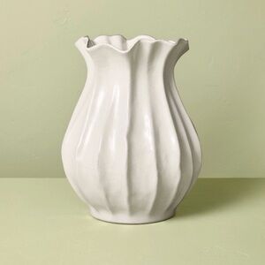16” Pleated Ceramic Vase Sour Cream Scalloped Viral Hearth & Hand™ with Magnolia